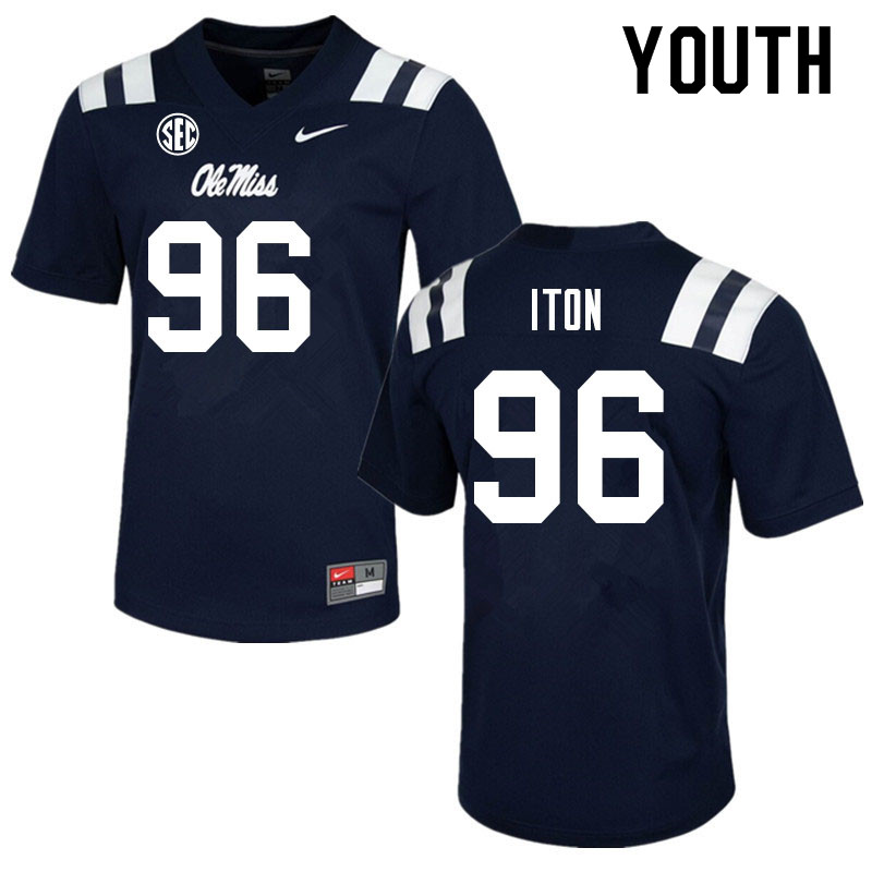 Youth #96 Isaiah Iton Ole Miss Rebels College Football Jerseys Sale-Navy - Click Image to Close